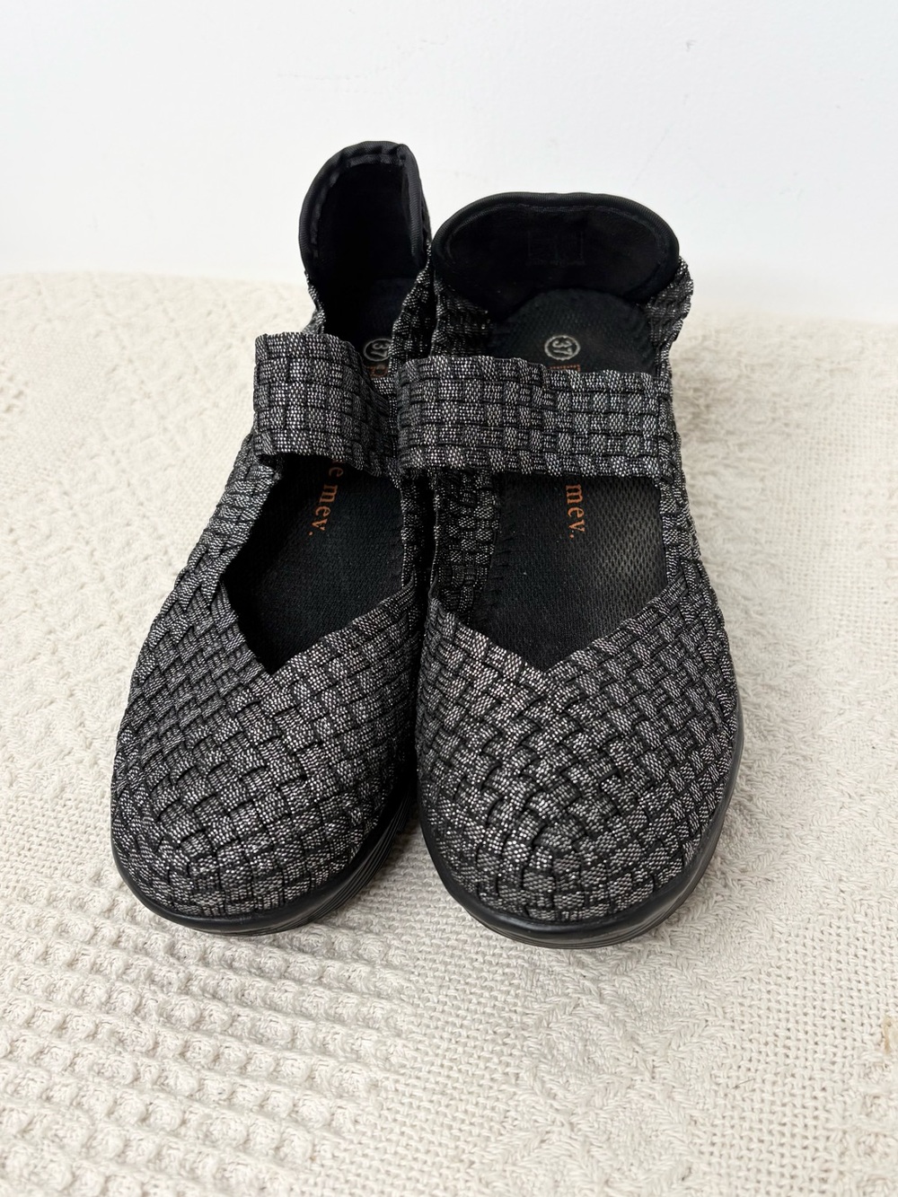 Bernie Mev Lulia Wedge Size 37 Dark Silver Gray Metallic Mary Jane Comfort Shoes - Picture 2 of 8